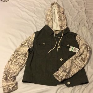 Olive Green Jacket w grey and white tribal sleeves